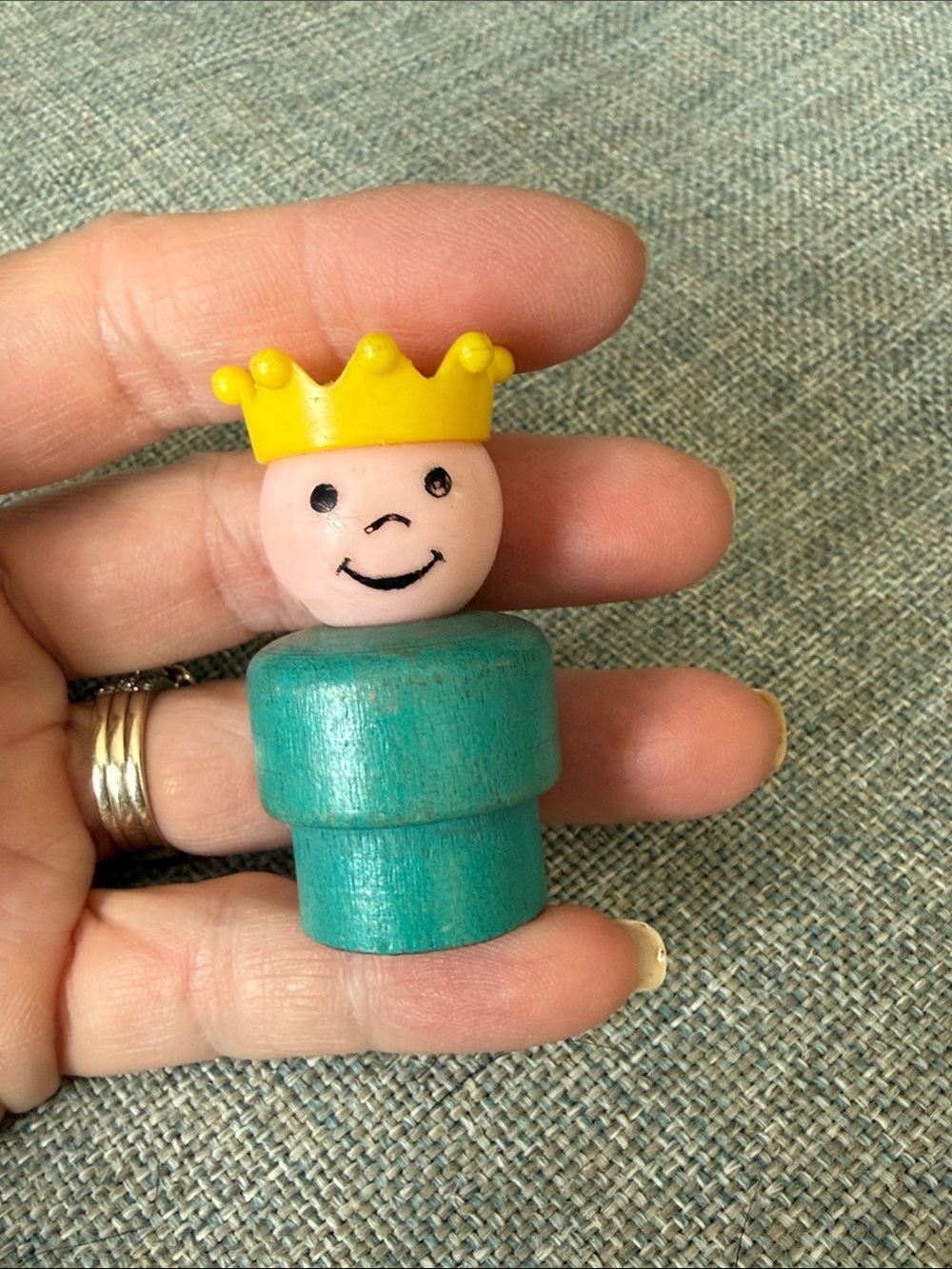 Fisher Price Little People Play Family Castle Prince Yellow Crown Teal Wooden